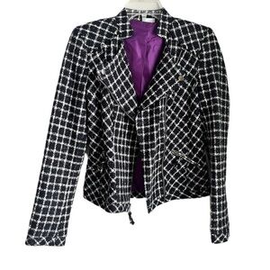 Women's XS Black and White Tweed Sparkle Plaid Zip Up Jacket by Allen Schwartz